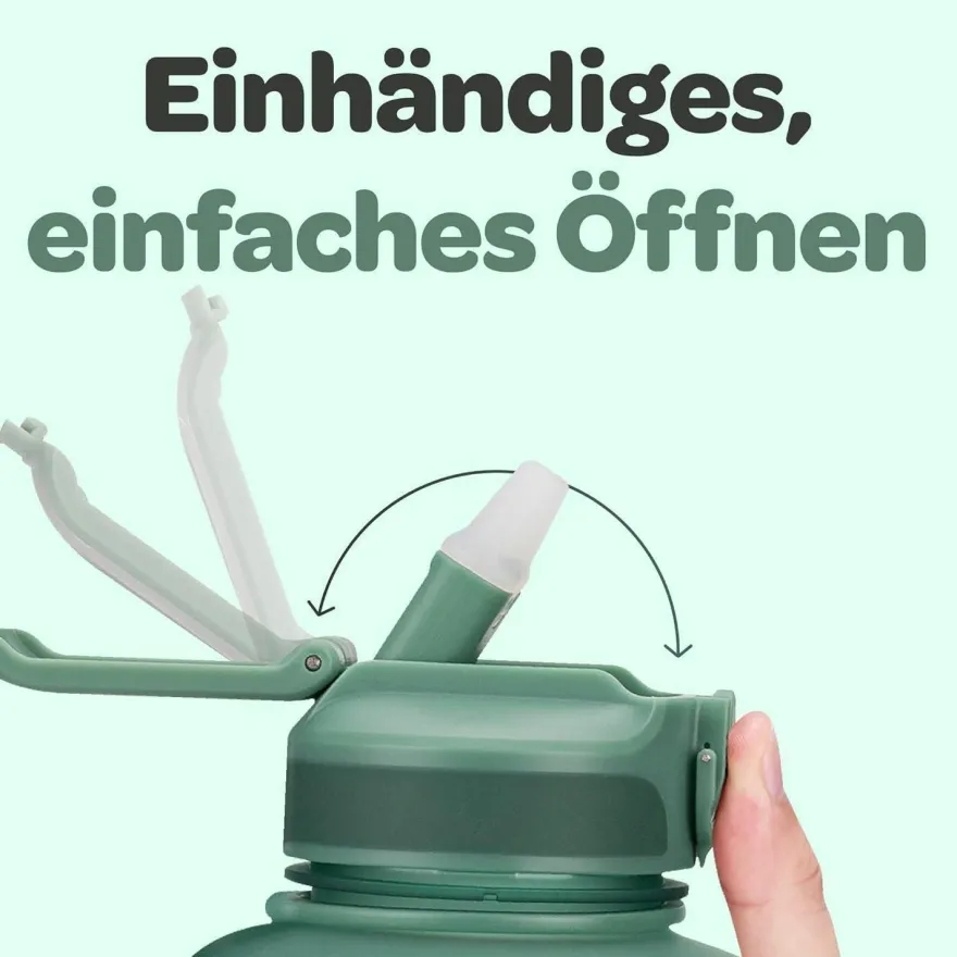 Hydracy Trinkflasche 2L mit Strohhalm und Zeitmarkierung - BPA-frei