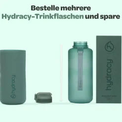 Hydracy Trinkflasche 2L mit Strohhalm und Zeitmarkierung - BPA-frei