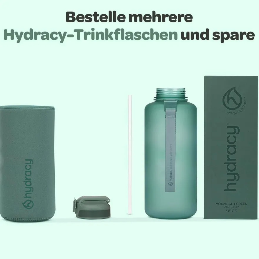 Hydracy Trinkflasche 2L mit Strohhalm und Zeitmarkierung - BPA-frei