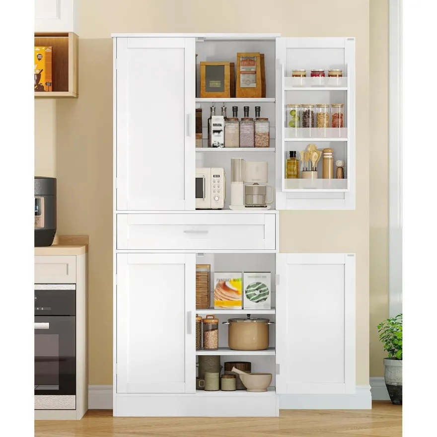 Hzuaneri Buffetschrank mit 4 Türen, 1 Schublade und 6-stufigem