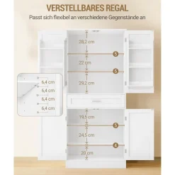 Hzuaneri Buffetschrank mit 4 Türen, 1 Schublade und 6-stufigem