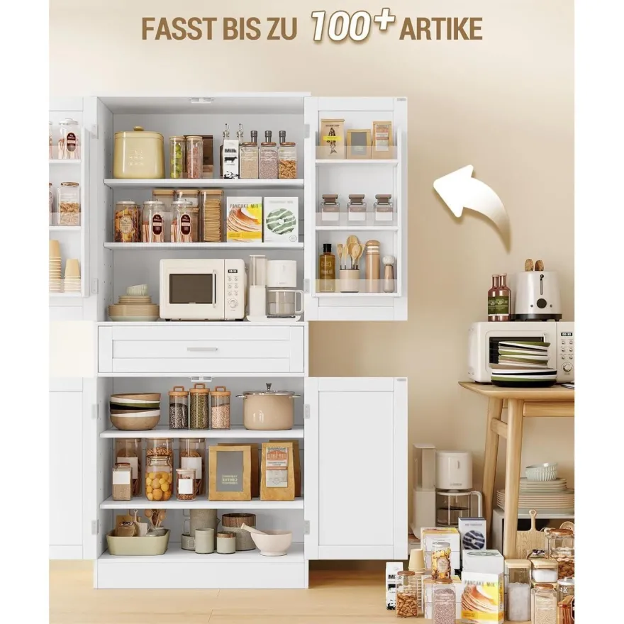 Hzuaneri Buffetschrank mit 4 Türen, 1 Schublade und 6-stufigem