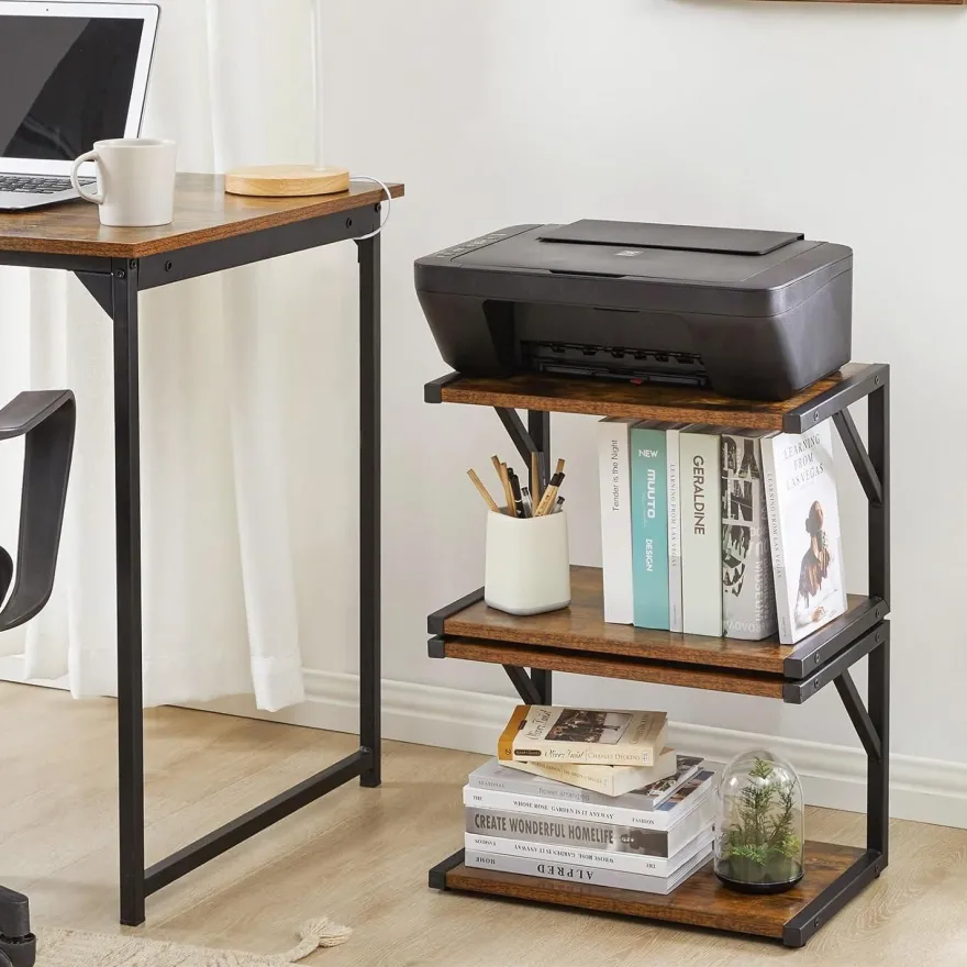 IBUYKE Under Desk Printer Stand 2 Tier Mobile Organizer Shelf 4 Wheels Rustic