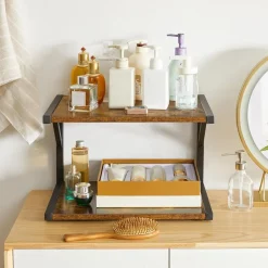 IBUYKE Under Desk Printer Stand 2 Tier Mobile Organizer Shelf 4 Wheels Rustic