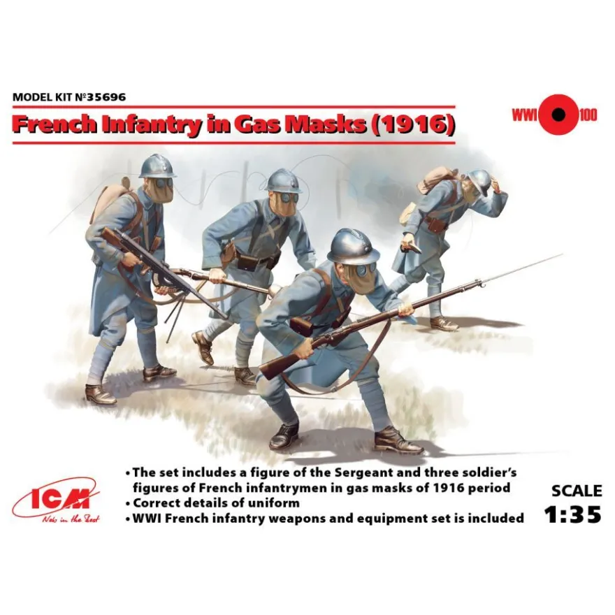 ICM - French Infantry in Gas Masks (1916) - 1:35 - 4 Figuren