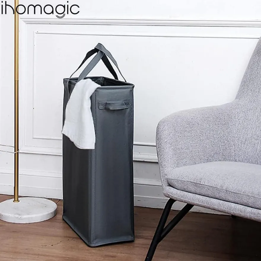 Ihomagic 45L Wäschekorb Schmal, Wäschesammler mit Griffen, Robustes Oxford