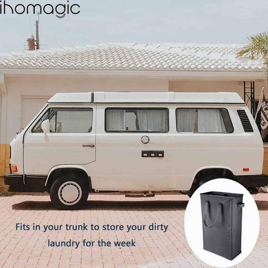 Ihomagic 45L Wäschekorb Schmal, Wäschesammler mit Griffen, Robustes Oxford