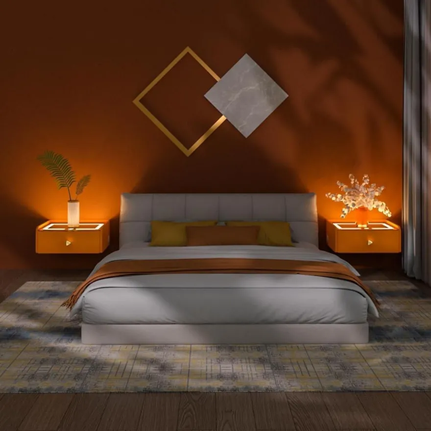 ihomemore Hängender Nachttisch mit Ladefunktion und 3-farbiger LED-Beleuchtung