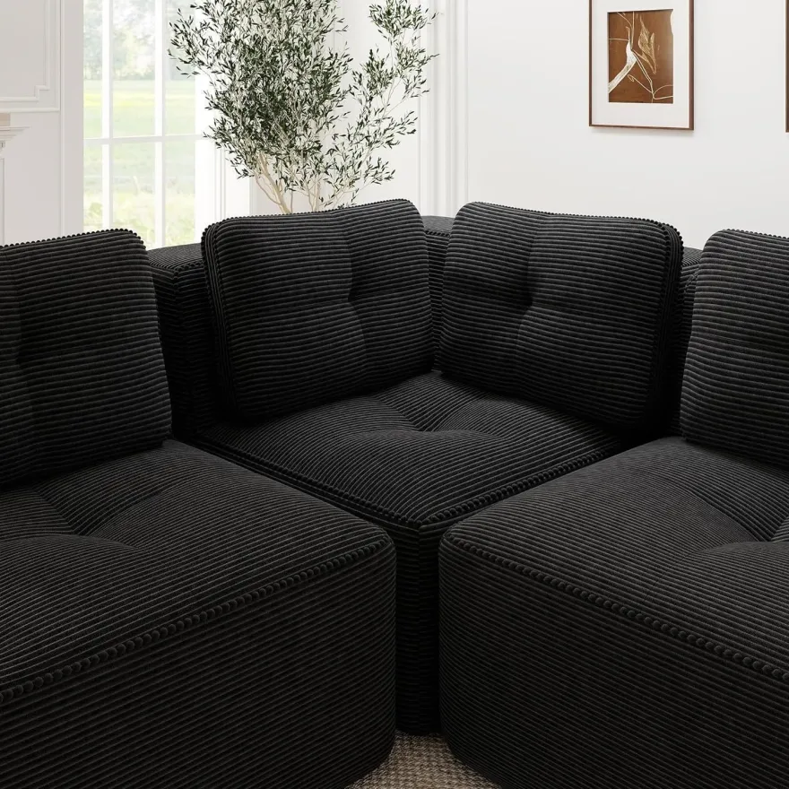 IHO SOFA Modulares Ecksofa mit Ottoman, Kein Aufbau Nötig, Tiefe Sitzfläche