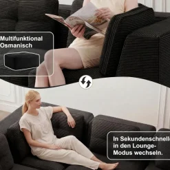 IHO SOFA Modulares Ecksofa mit Ottoman, Kein Aufbau Nötig, Tiefe Sitzfläche