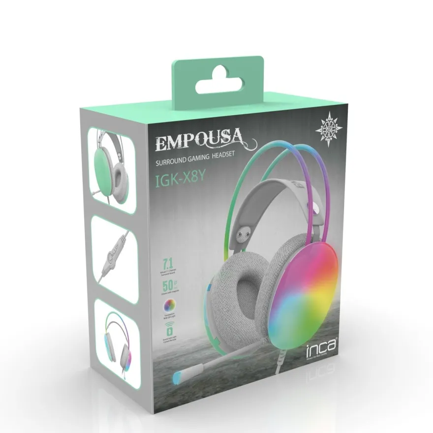 Inca Kopfhörer mit Mikrofon Gaming Headset Empousa 7.1 Virtual Surround RGB