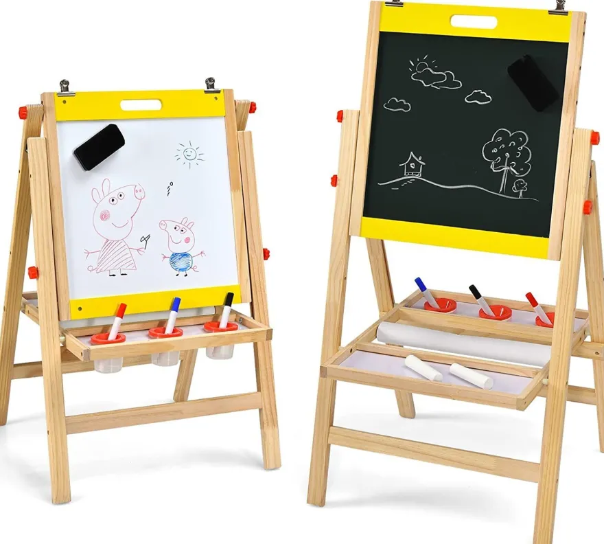 3 in 1 Kinder Staffelei, Whiteboard & Kreidetafel & Zeichenpapier höhenverstellbar
