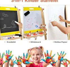 3 in 1 Kinder Staffelei, Whiteboard & Kreidetafel & Zeichenpapier höhenverstellbar