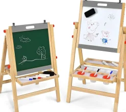 3 in 1 Kinder Staffelei, Whiteboard & Kreidetafel & Zeichenpapier höhenverstellbar