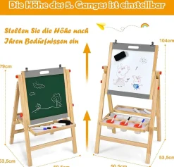 3 in 1 Kinder Staffelei, Whiteboard & Kreidetafel & Zeichenpapier höhenverstellbar