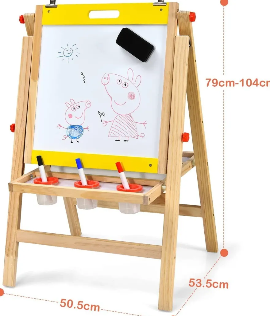3 in 1 Kinder Staffelei, Whiteboard & Kreidetafel & Zeichenpapier höhenverstellbar