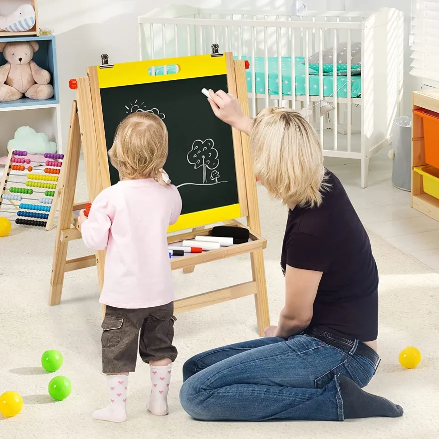 3 in 1 Kinder Staffelei, Whiteboard & Kreidetafel & Zeichenpapier höhenverstellbar