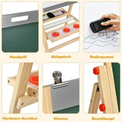 3 in 1 Kinder Staffelei, Whiteboard & Kreidetafel & Zeichenpapier höhenverstellbar
