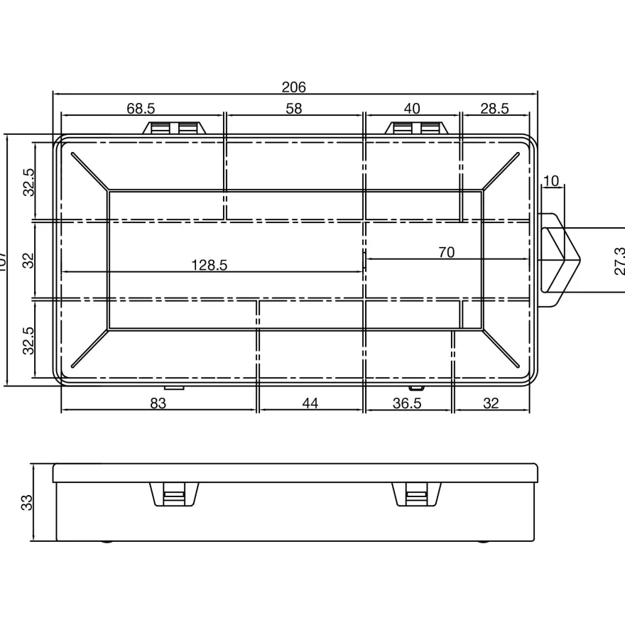 InLine® Kleinteilebox, 10 Fächer, Abmessungen: 206x107x33mm, transparent