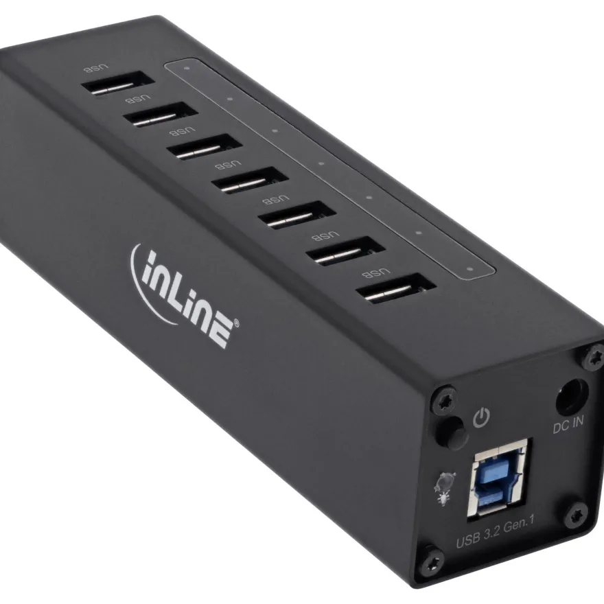 InLine® USB 3.0 Hub, 7 Port, Aluminiumgehäuse, schwarz, mit 2,5A Netzteil, schwa
