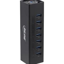 InLine® USB 3.0 Hub, 7 Port, Aluminiumgehäuse, schwarz, mit 2,5A Netzteil, schwa