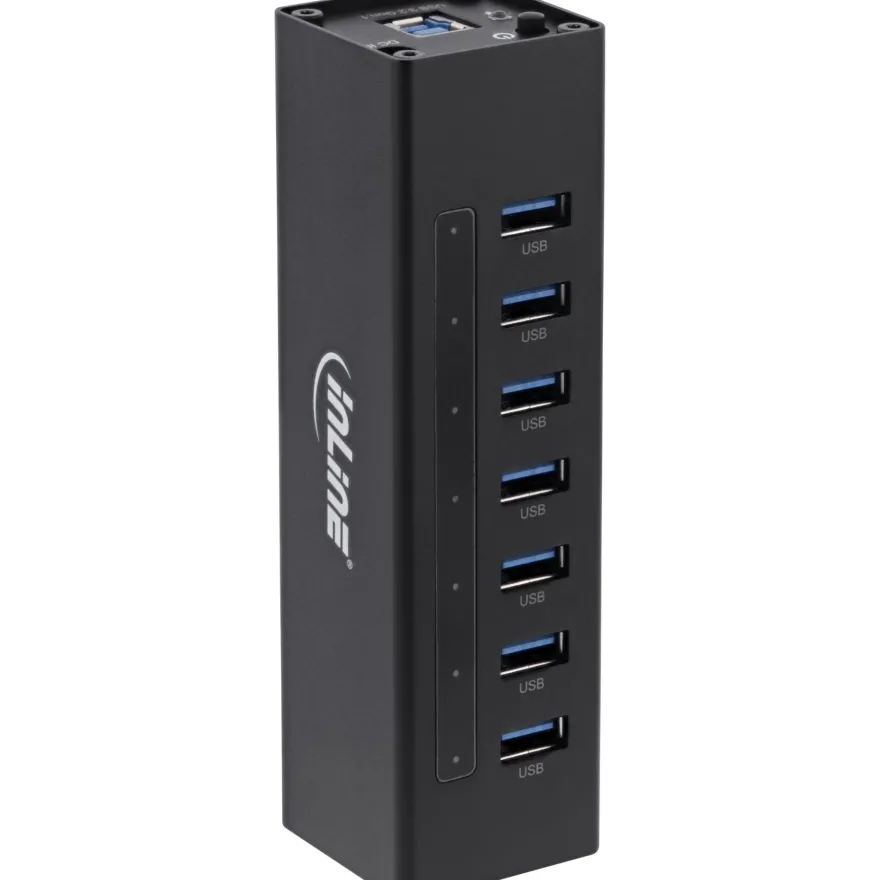 InLine® USB 3.0 Hub, 7 Port, Aluminiumgehäuse, schwarz, mit 2,5A Netzteil, schwa