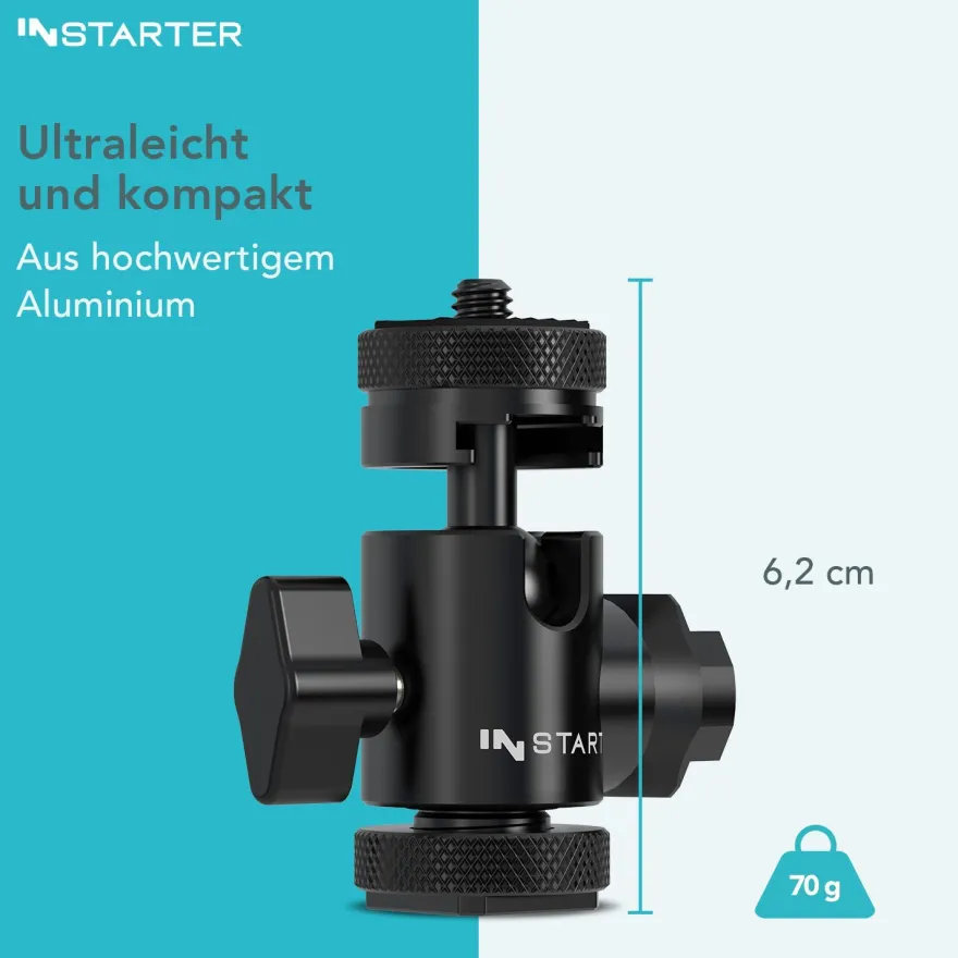 Instarter FlexMount Head Plus Kugelkopf 3-in-1 2x Blitzschuh Stativkopf Kamera