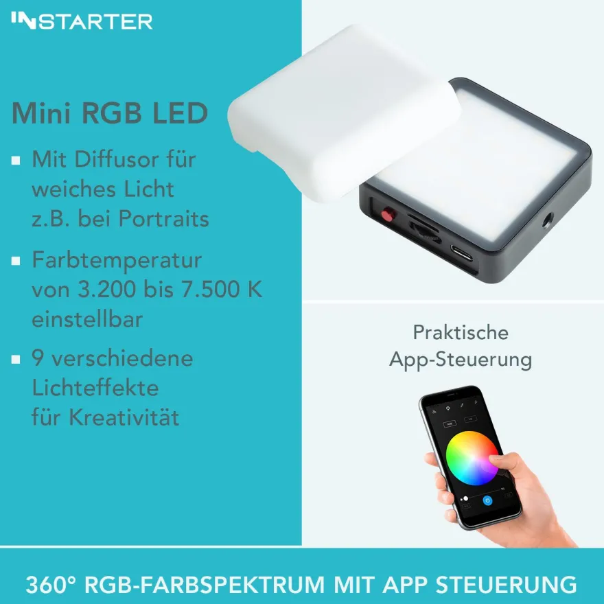 Instarter Mini LED Videoleuchte Studioleuchte magnetisch Magsafe RGB Videolicht