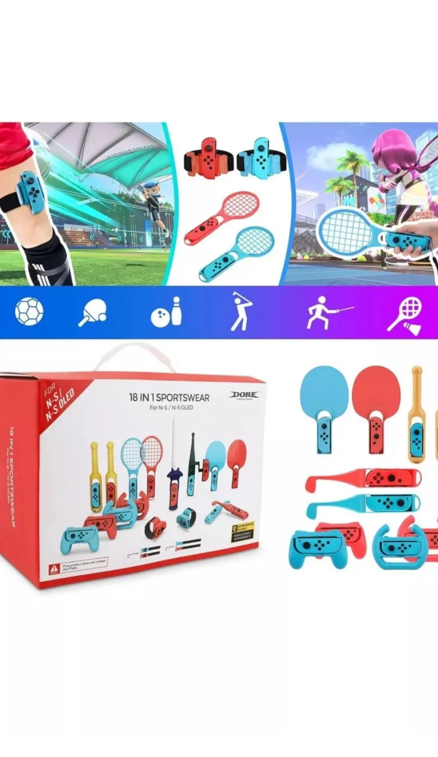18in1 Switch Sport Zubehör Set kompatibel mit Nintendo Switch OLED Joy-Con Bundle