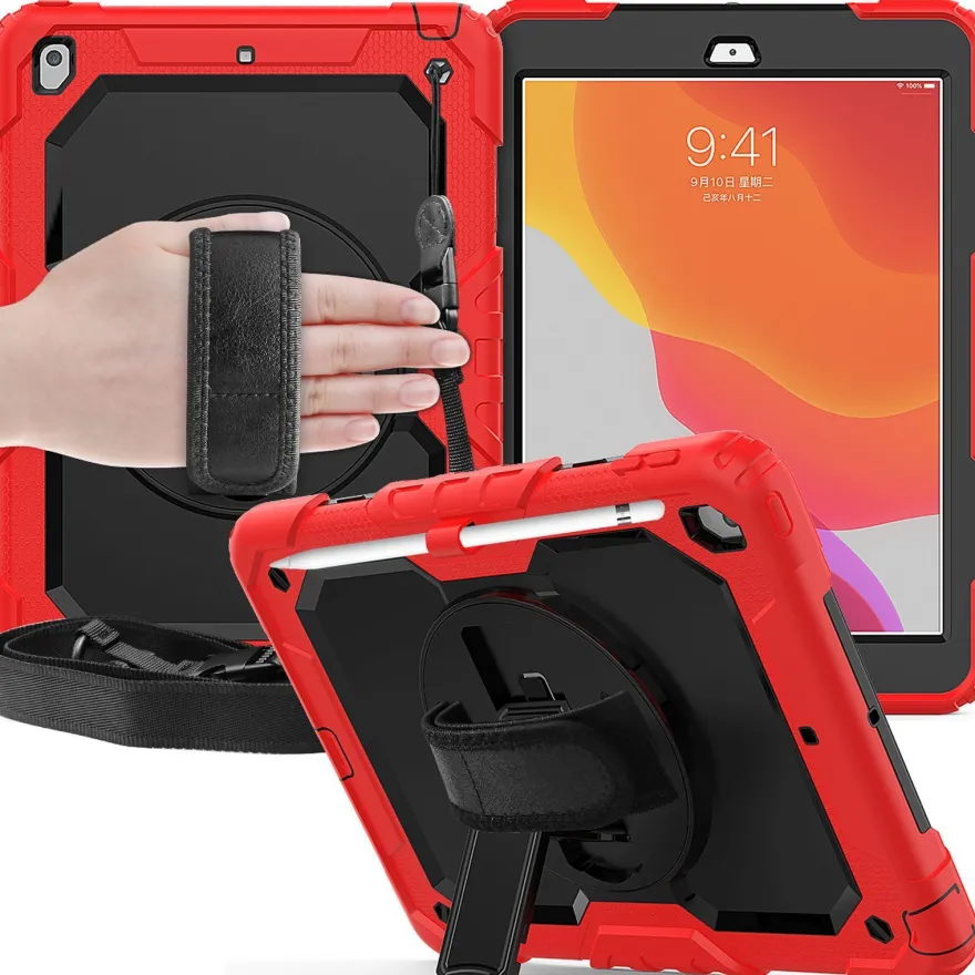4in1 Tasche für Apple iPad (7th Gen.) 2019 10.2 Zoll Schutzhülle + Gestell Rot