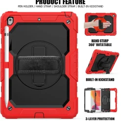 4in1 Tasche für Apple iPad (7th Gen.) 2019 10.2 Zoll Schutzhülle + Gestell Rot