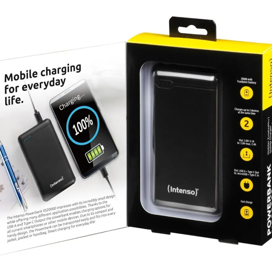 Intenso Powerbank 20000mAh mit USB-C Schnellladen und LED-Anzeige