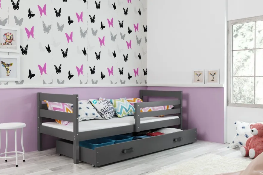 Interbeds Kinderbett Eryk 200x90cm in Grau + Matratze und Lattenrost