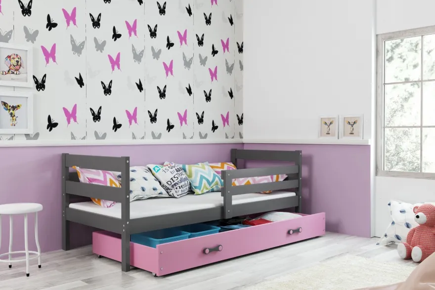 Interbeds Kinderbett Eryk 200x90cm in Grau + Matratze und Lattenrost