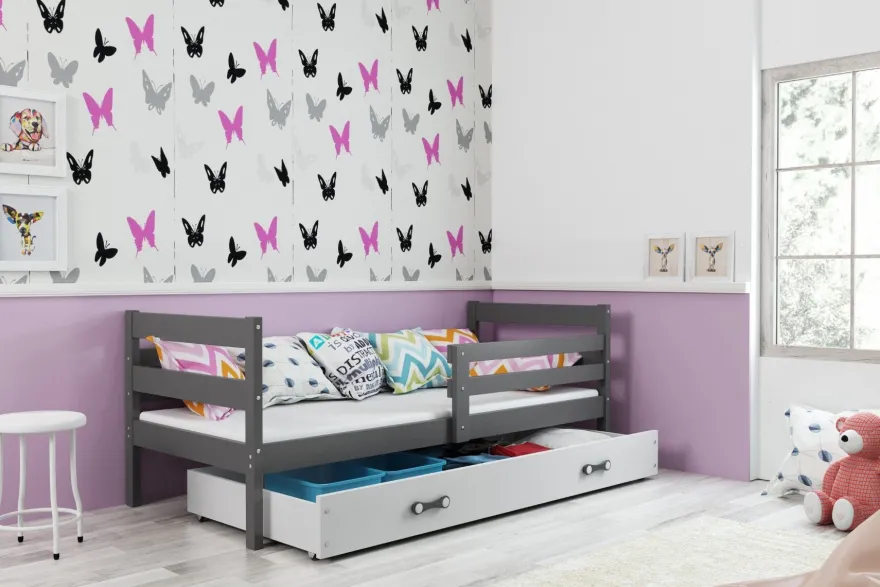 Interbeds Kinderbett Eryk 200x90cm in Grau + Matratze und Lattenrost