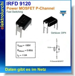 IRFD9120 - Power MOSFET P-Channel, ID 1Amp. UDS=100V, 0,6Ohm, DIP4, 5St