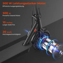 isinwheel E9T MAX faltbarer Elektroroller,36V 500W, pp gesteuerte Steuerung,20km/h