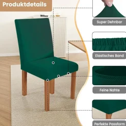 jabeick Elastische Stuhlhussen 6er Set für Esszimmer, Küche, Hotel - Pfau Blau