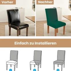 jabeick Elastische Stuhlhussen 6er Set für Esszimmer, Küche, Hotel - Pfau Blau