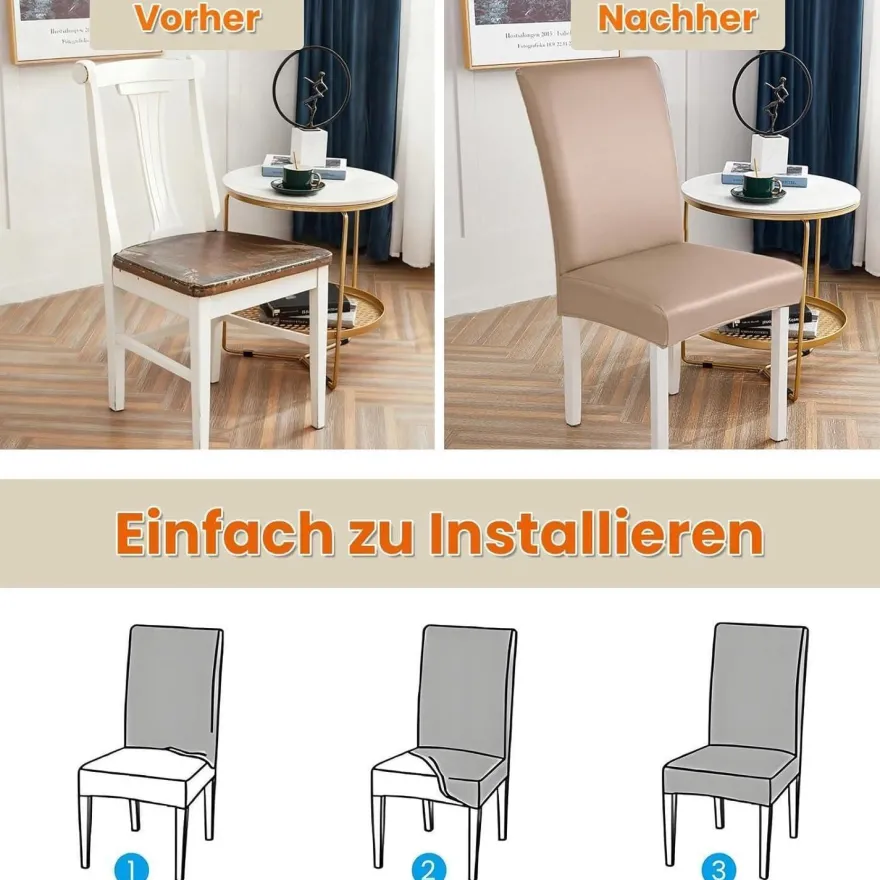 jabeick Stuhlhülsen 4er Set, wasserdicht und elastisch in Lederoptik