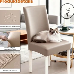 jabeick Stuhlhülsen 4er Set, wasserdicht und elastisch in Lederoptik