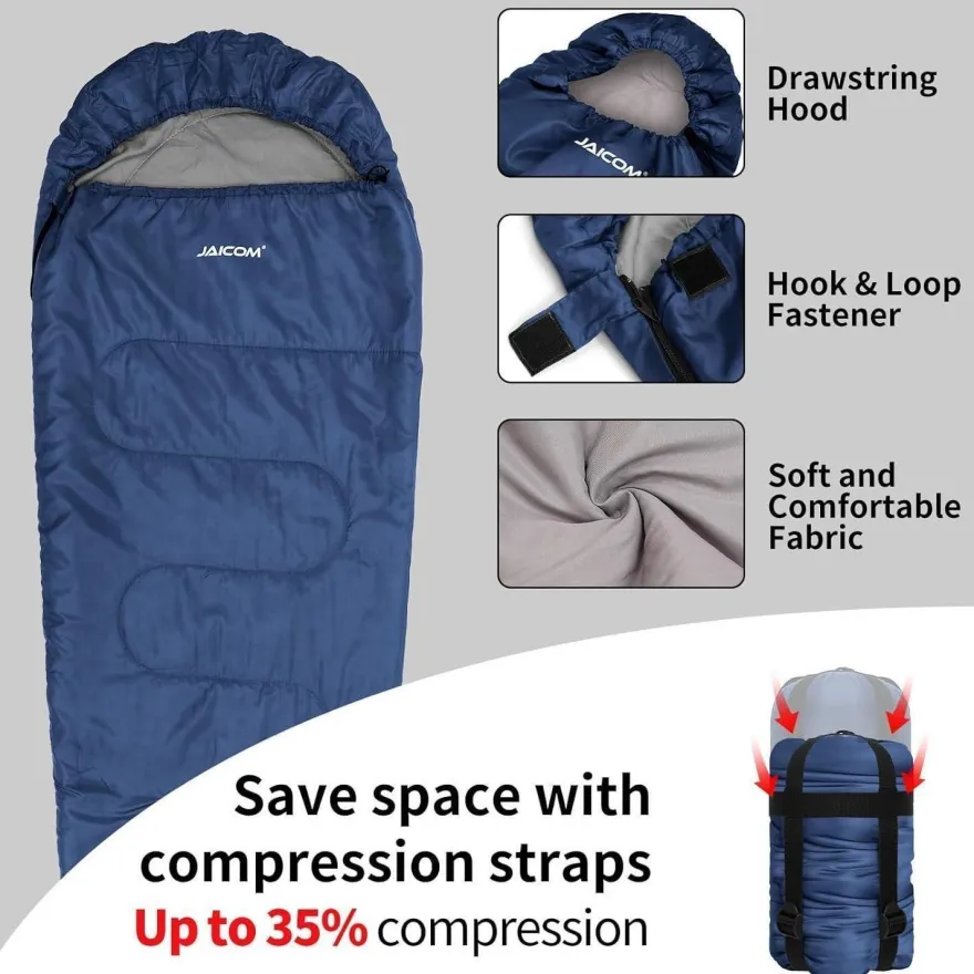 JAICOM Mumienschlafsack 3-4 Jahreszeiten Ultraleicht 800g/1600g, Blau, Kleines
