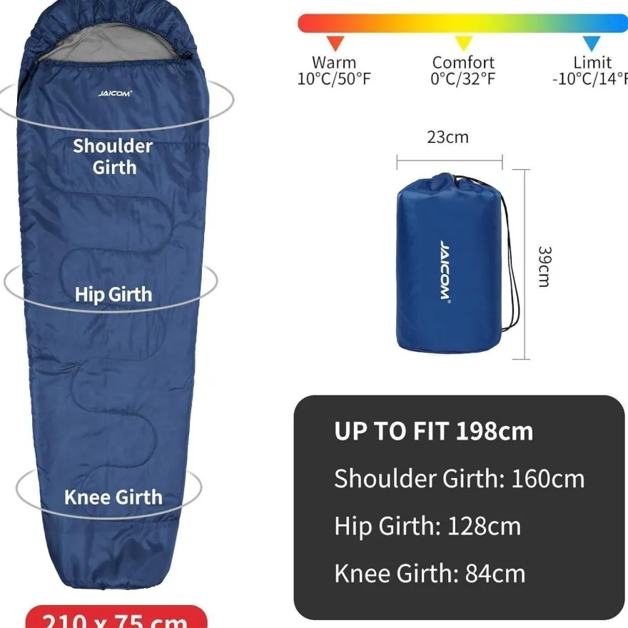 JAICOM Mumienschlafsack 3-4 Jahreszeiten Ultraleicht 800g/1600g, Blau, Kleines