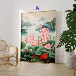 Japan Poster · Geschenkidee · Geisha Kirschblüten Koi und Lotus im Japandi St