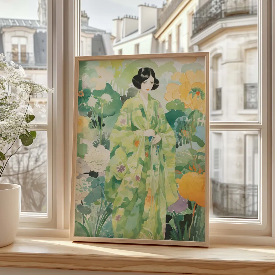 Japan Poster · Geschenkidee · Geisha Kirschblüten Koi und Lotus im Japandi St