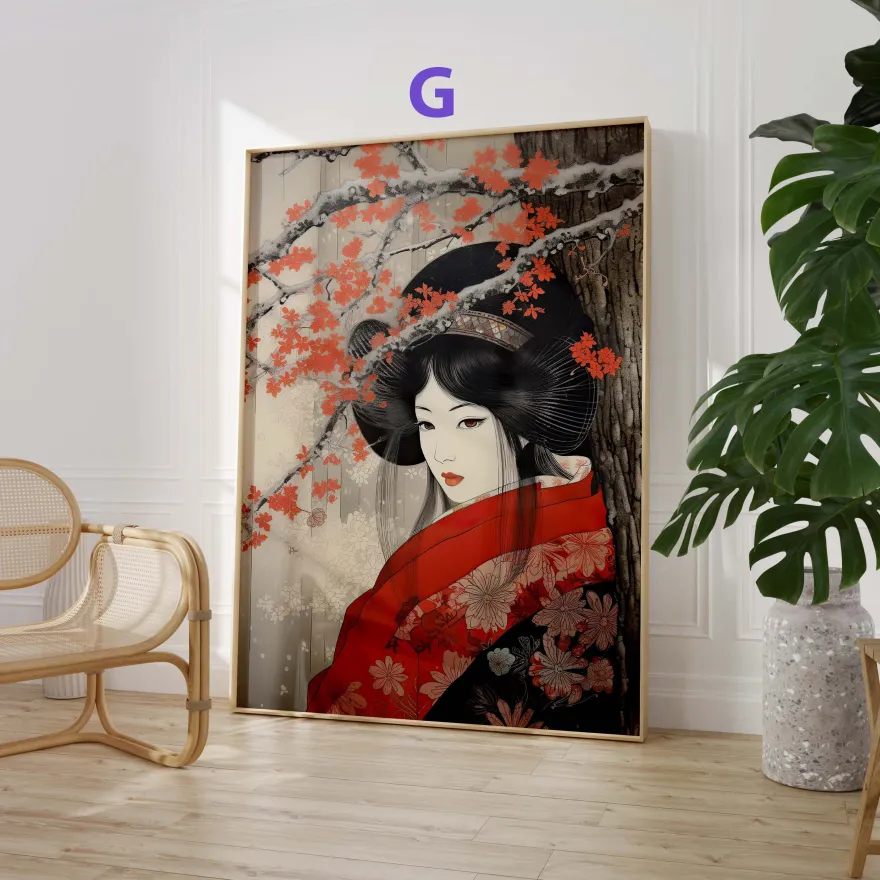 Japan Poster · Geschenkidee · Geisha Kirschblüten Koi und Lotus im Japandi St