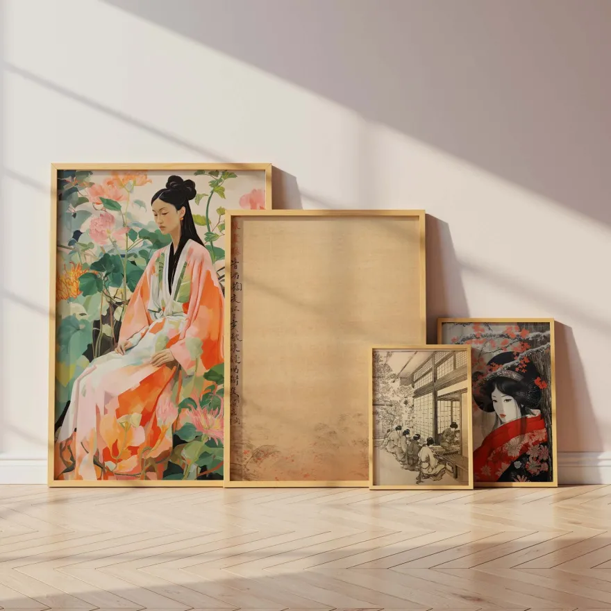 Japan Poster · Geschenkidee · Geisha Kirschblüten Koi und Lotus im Japandi St