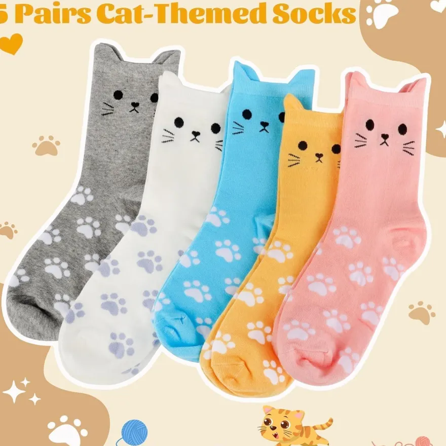 Jeasona 5 Paar Damen Socken Bunt Baumwolle Tiermuster Süß
