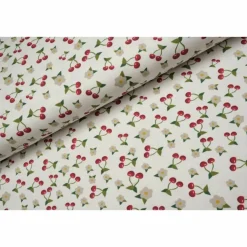 Jersey weiß offwhite Kirschen Cherry Blüten Stoff nähen Damen Mädchen 25cm