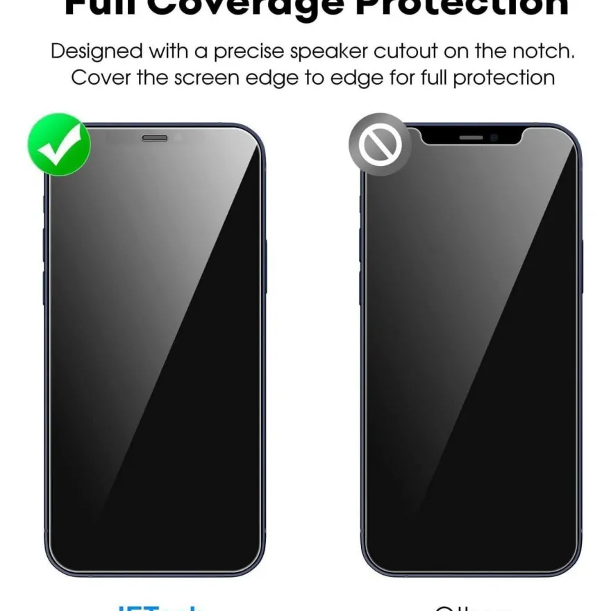 JETech Displayschutzfolie für iPhone 12/12 Pro 6,1 Zoll, 3 Stück, Gehärtetes